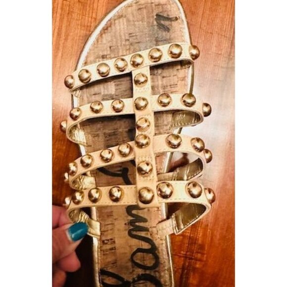 Sam Edelman Women Gold Gladiator Studded Design Slip on Flat Sandals Size 8 - Picture 2 of 5